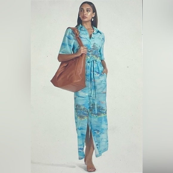 STAUD dress maxi NWT sz XS “Cameron” shirt dress island print - Picture 1 of 12